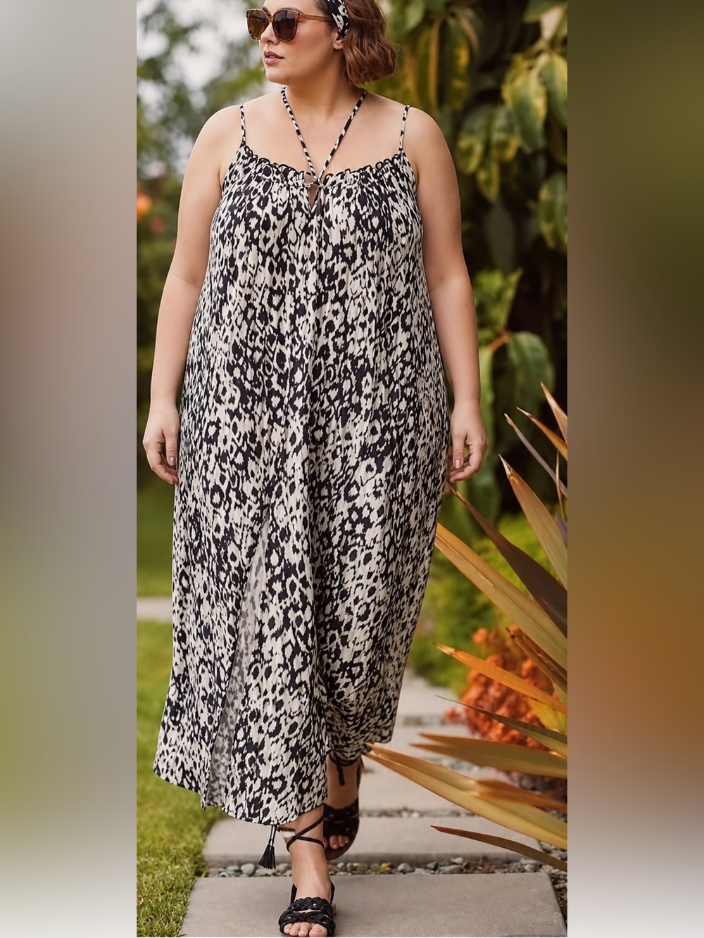 Anthropologie Black & White Printed Halter Jumpsuit